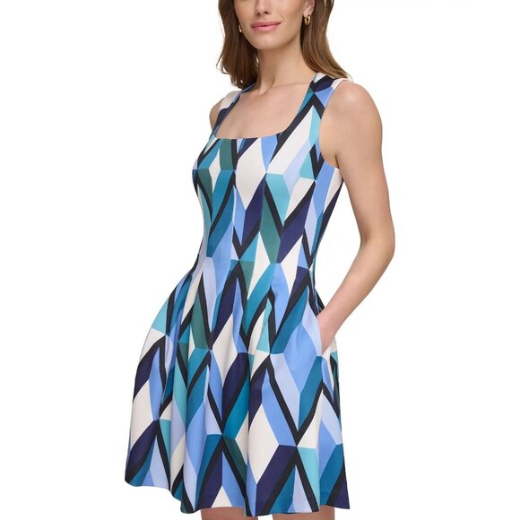 Vince Camuto Size 6 Printed Cutout Back Fit & Flare Ponte Dress NEW - Picture 1 of 2